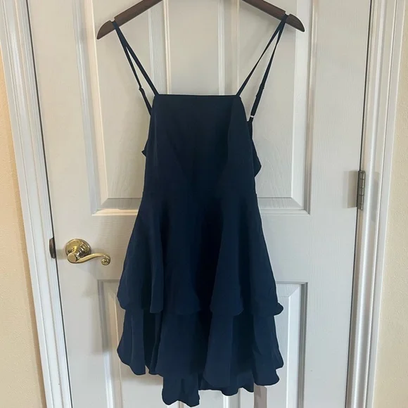 NWT Dark Blue Layered Mini Dress: Dance, Party, Holiday. Large. QNNGX - Picture 5 of 12
